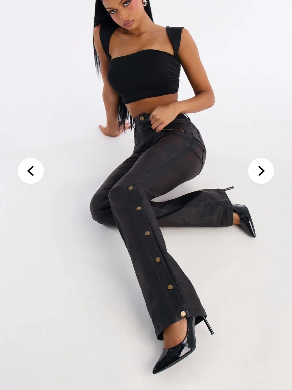 Fashion Nova Dark Brown Snap-Detail Bootcut Pants